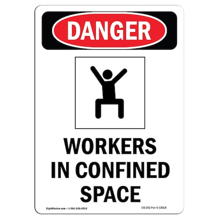 OSHA Danger Sign, Worker In Confined Space, 5in X 3.5in Decal, 10PK